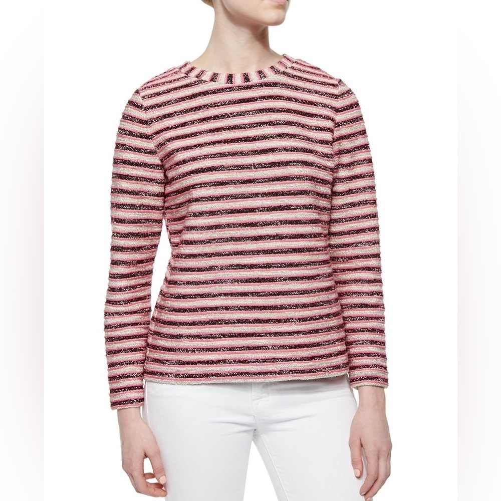 Tory Burch Cream & Pink Striped Nubby Knit Sweatshirt